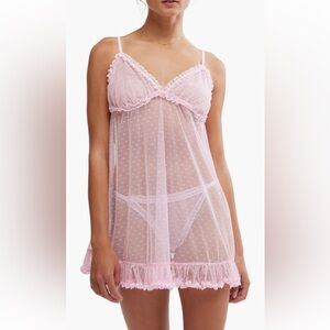 Free People Heart to Heart Mini Slip Chemise Lace Mesh In Pink Sizes XS, S NWT